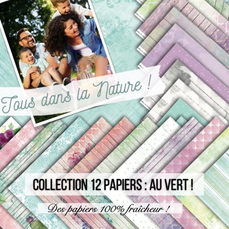 Set papiers Au vert - 12 papiers : 6 papiers 30,5x31,5 cm + 6 papiers 12x30,5cm
