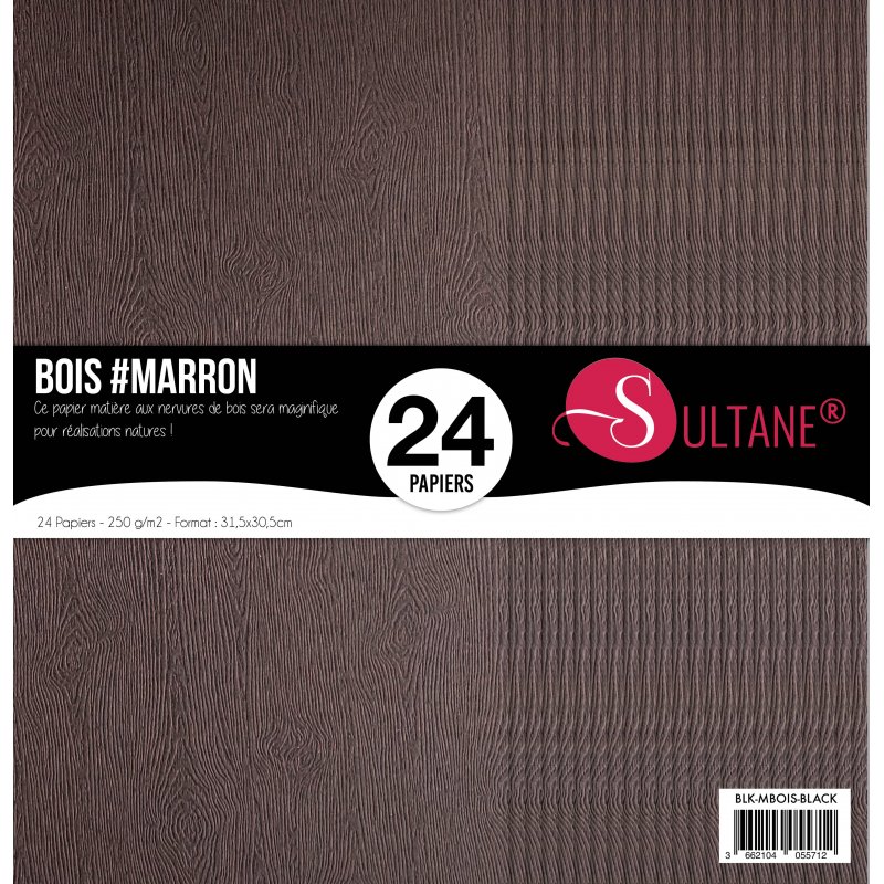 Bloc 24 papiers scrapbooking - Texture bois Ebene - 300g/m2