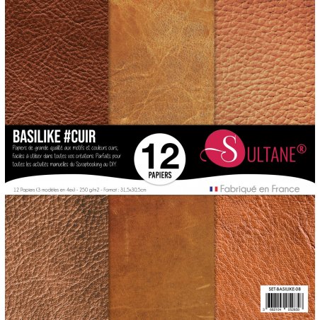 Set de 12 papiers Sultane Effet Cuir - 250 g/2 - 31,5x30,5 cm